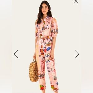 Farm Rio pink printed word juice jumpsuit